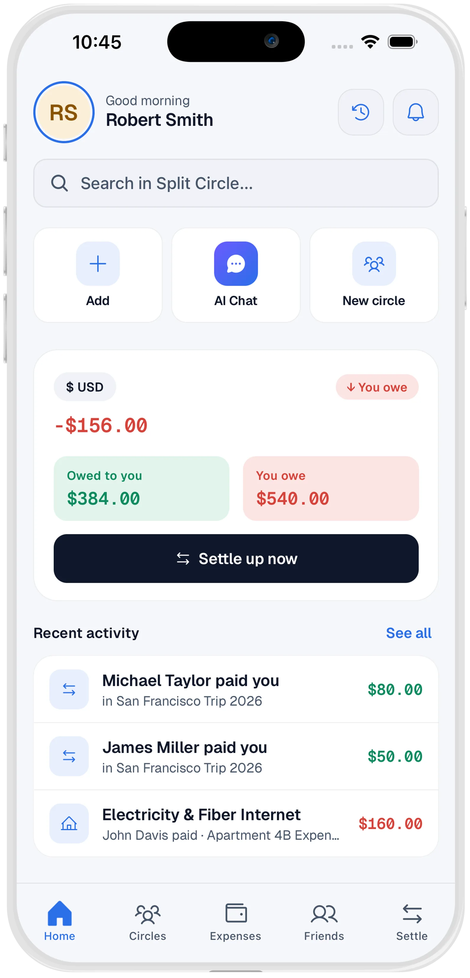 Split Circle app: group expense tracking, settlements, and analytics